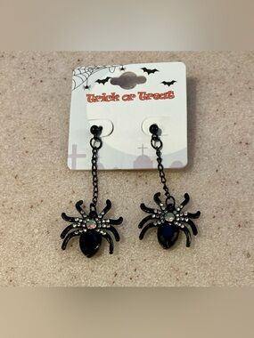 Black Spider Drop Earrings with Crystal Accents